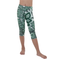 Green Ornament Texture, Green Flowers Retro Background Kids  Lightweight Velour Capri Leggings 