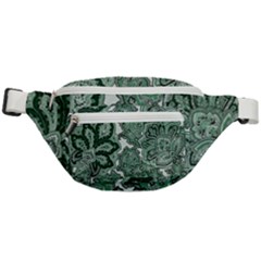 Green Ornament Texture, Green Flowers Retro Background Fanny Pack by nateshop