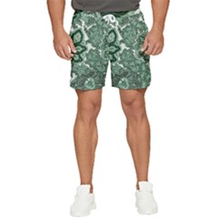 Green Ornament Texture, Green Flowers Retro Background Men s Runner Shorts by nateshop