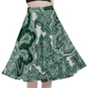 Green Ornament Texture, Green Flowers Retro Background A-Line Full Circle Midi Skirt With Pocket View1