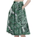 Green Ornament Texture, Green Flowers Retro Background A-Line Full Circle Midi Skirt With Pocket View2