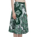 Green Ornament Texture, Green Flowers Retro Background A-Line Full Circle Midi Skirt With Pocket View3