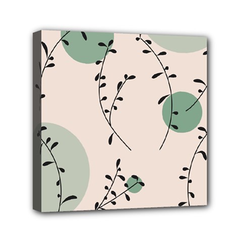 Plants Pattern Design Branches Branch Leaves Botanical Boho Bohemian Texture Drawing Circles Nature Mini Canvas 6  X 6  (stretched)