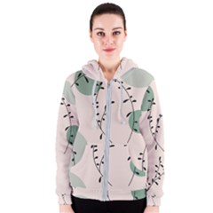 Plants Pattern Design Branches Branch Leaves Botanical Boho Bohemian Texture Drawing Circles Nature Women s Zipper Hoodie