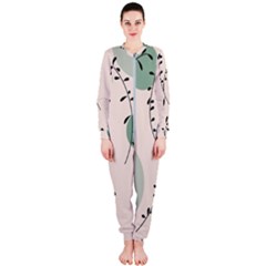 Plants Pattern Design Branches Branch Leaves Botanical Boho Bohemian Texture Drawing Circles Nature Onepiece Jumpsuit (ladies)