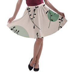 Plants Pattern Design Branches Branch Leaves Botanical Boho Bohemian Texture Drawing Circles Nature A-line Skater Skirt