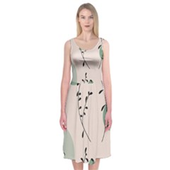 Plants Pattern Design Branches Branch Leaves Botanical Boho Bohemian Texture Drawing Circles Nature Midi Sleeveless Dress