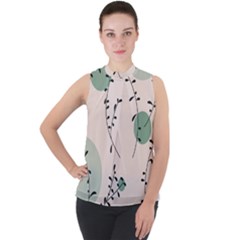 Plants Pattern Design Branches Branch Leaves Botanical Boho Bohemian Texture Drawing Circles Nature Mock Neck Chiffon Sleeveless Top