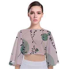 Plants Pattern Design Branches Branch Leaves Botanical Boho Bohemian Texture Drawing Circles Nature Tie Back Butterfly Sleeve Chiffon Top