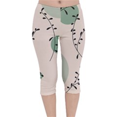 Plants Pattern Design Branches Branch Leaves Botanical Boho Bohemian Texture Drawing Circles Nature Velvet Capri Leggings 