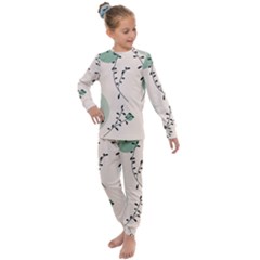 Plants Pattern Design Branches Branch Leaves Botanical Boho Bohemian Texture Drawing Circles Nature Kids  Long Sleeve Set 