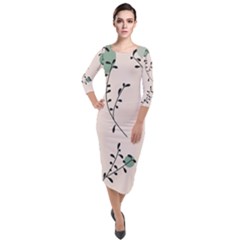 Plants Pattern Design Branches Branch Leaves Botanical Boho Bohemian Texture Drawing Circles Nature Quarter Sleeve Midi Velour Bodycon Dress