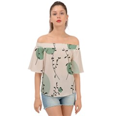 Plants Pattern Design Branches Branch Leaves Botanical Boho Bohemian Texture Drawing Circles Nature Off Shoulder Short Sleeve Top