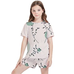 Plants Pattern Design Branches Branch Leaves Botanical Boho Bohemian Texture Drawing Circles Nature Kids  T-shirt And Sports Shorts Set