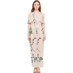 Plants Pattern Design Branches Branch Leaves Botanical Boho Bohemian Texture Drawing Circles Nature Draped Sleeveless Chiffon Jumpsuit