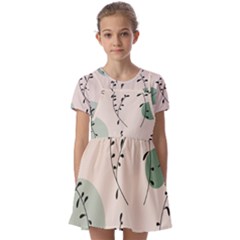 Plants Pattern Design Branches Branch Leaves Botanical Boho Bohemian Texture Drawing Circles Nature Kids  Short Sleeve Pinafore Style Dress