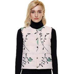 Plants Pattern Design Branches Branch Leaves Botanical Boho Bohemian Texture Drawing Circles Nature Women s Button Up Puffer Vest