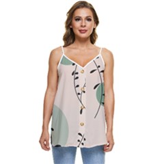 Plants Pattern Design Branches Branch Leaves Botanical Boho Bohemian Texture Drawing Circles Nature Casual Spaghetti Strap Chiffon Top by Maspions