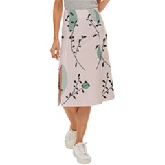 Plants Pattern Design Branches Branch Leaves Botanical Boho Bohemian Texture Drawing Circles Nature Midi Panel Skirt by Maspions