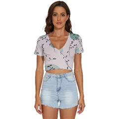 Plants Pattern Design Branches Branch Leaves Botanical Boho Bohemian Texture Drawing Circles Nature V-neck Crop Top by Maspions