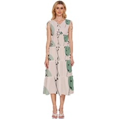 Plants Pattern Design Branches Branch Leaves Botanical Boho Bohemian Texture Drawing Circles Nature V-neck Drawstring Shoulder Sleeveless Maxi Dress by Maspions