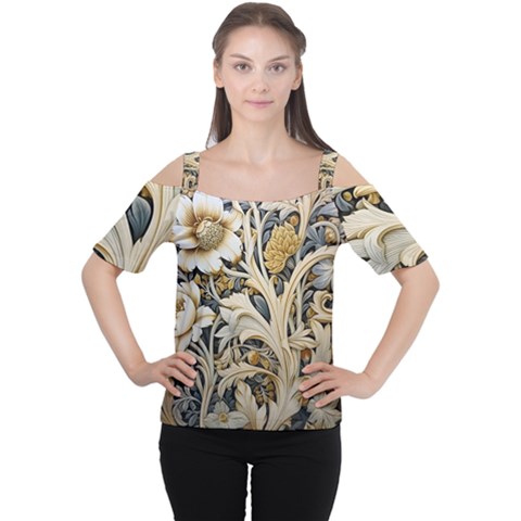 Flower Floral Pattern Floral Digital Spring Flora Botanical Blossom Bloom Vintage Cutout Shoulder T-shirt by Maspions