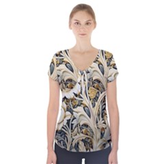 Flower Floral Pattern Floral Digital Spring Flora Botanical Blossom Bloom Vintage Short Sleeve Front Detail Top