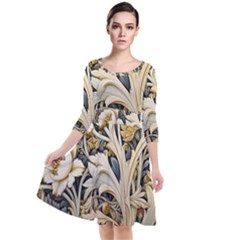 Flower Floral Pattern Floral Digital Spring Flora Botanical Blossom Bloom Vintage Quarter Sleeve Waist Band Dress