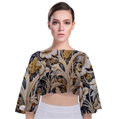 Flower Floral Pattern Floral Digital Spring Flora Botanical Blossom Bloom Vintage Tie Back Butterfly Sleeve Chiffon Top