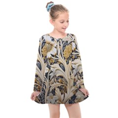 Flower Floral Pattern Floral Digital Spring Flora Botanical Blossom Bloom Vintage Kids  Long Sleeve Dress