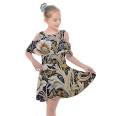 Flower Floral Pattern Floral Digital Spring Flora Botanical Blossom Bloom Vintage Kids  Shoulder Cutout Chiffon Dress