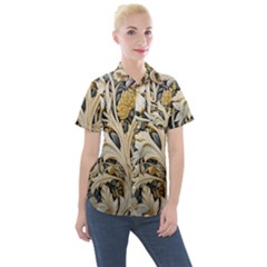 Flower Floral Pattern Floral Digital Spring Flora Botanical Blossom Bloom Vintage Women s Short Sleeve Pocket Shirt