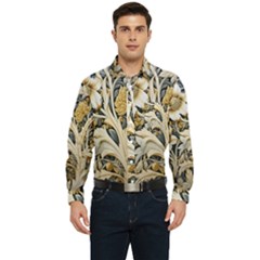 Flower Floral Pattern Floral Digital Spring Flora Botanical Blossom Bloom Vintage Men s Long Sleeve Pocket Shirt  by Maspions