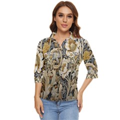 Flower Floral Pattern Floral Digital Spring Flora Botanical Blossom Bloom Vintage Women s Quarter Sleeve Pocket Shirt