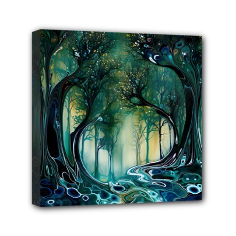 Trees Forest Mystical Forest Background Landscape Nature Mini Canvas 6  X 6  (stretched)