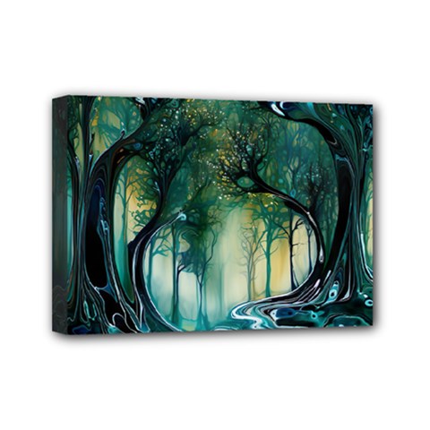 Trees Forest Mystical Forest Background Landscape Nature Mini Canvas 7  X 5  (stretched)