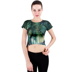 Trees Forest Mystical Forest Background Landscape Nature Crew Neck Crop Top