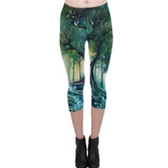 Trees Forest Mystical Forest Background Landscape Nature Capri Leggings 