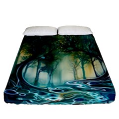 Trees Forest Mystical Forest Background Landscape Nature Fitted Sheet (queen Size)