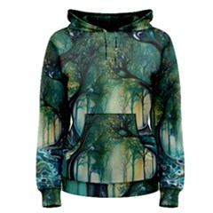 Trees Forest Mystical Forest Background Landscape Nature Women s Pullover Hoodie