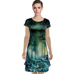 Trees Forest Mystical Forest Background Landscape Nature Cap Sleeve Nightdress