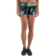 Trees Forest Mystical Forest Background Landscape Nature Yoga Shorts