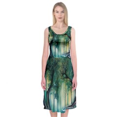 Trees Forest Mystical Forest Background Landscape Nature Midi Sleeveless Dress