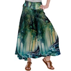 Trees Forest Mystical Forest Background Landscape Nature Women s Satin Palazzo Pants