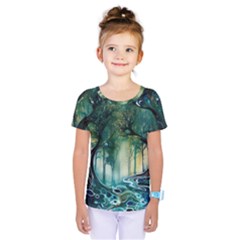 Trees Forest Mystical Forest Background Landscape Nature Kids  One Piece T-shirt