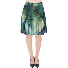 Trees Forest Mystical Forest Background Landscape Nature Velvet High Waist Skirt by Maspions