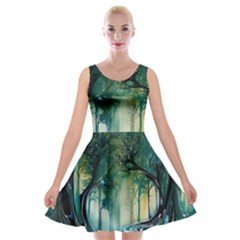 Trees Forest Mystical Forest Background Landscape Nature Velvet Skater Dress