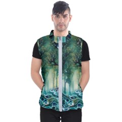 Trees Forest Mystical Forest Background Landscape Nature Men s Puffer Vest