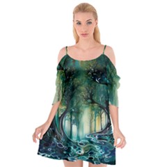 Trees Forest Mystical Forest Background Landscape Nature Cutout Spaghetti Strap Chiffon Dress