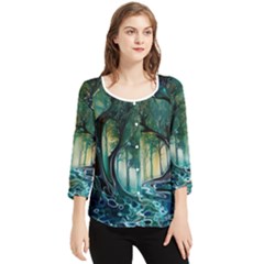 Trees Forest Mystical Forest Background Landscape Nature Chiffon Quarter Sleeve Blouse